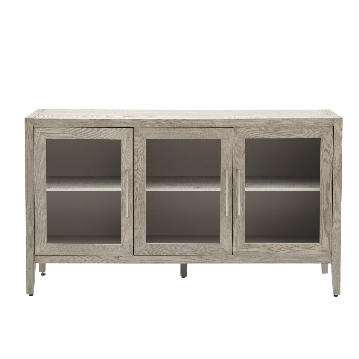 Wood Storage Cabinet with 3 tempered Glass Doors and Adjustable Shelf