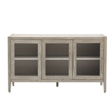Wood Storage Cabinet with 3 tempered Glass Doors and Adjustable Shelf