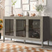 Wood Storage Cabinet with 3 tempered Glass Doors and Adjustable Shelf
