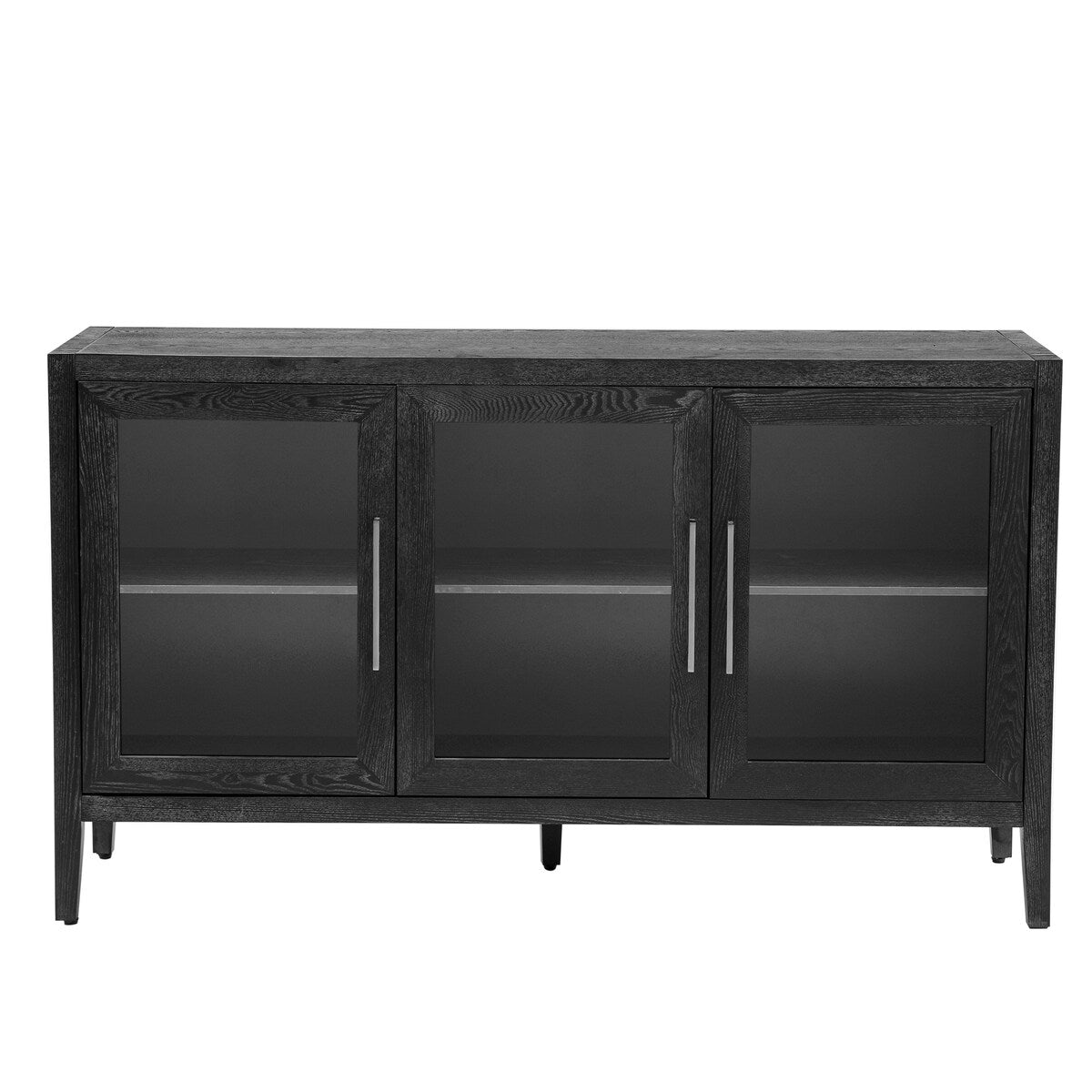 Wood Storage Cabinet with 3 tempered Glass Doors and Adjustable Shelf