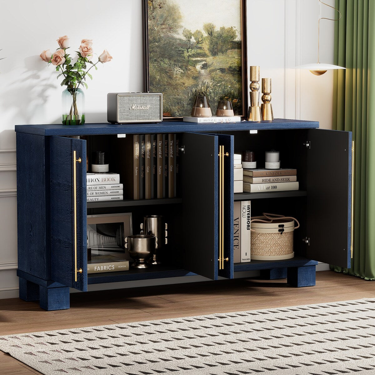 Wood Traditional Style Sideboard with Adjustable Shelves