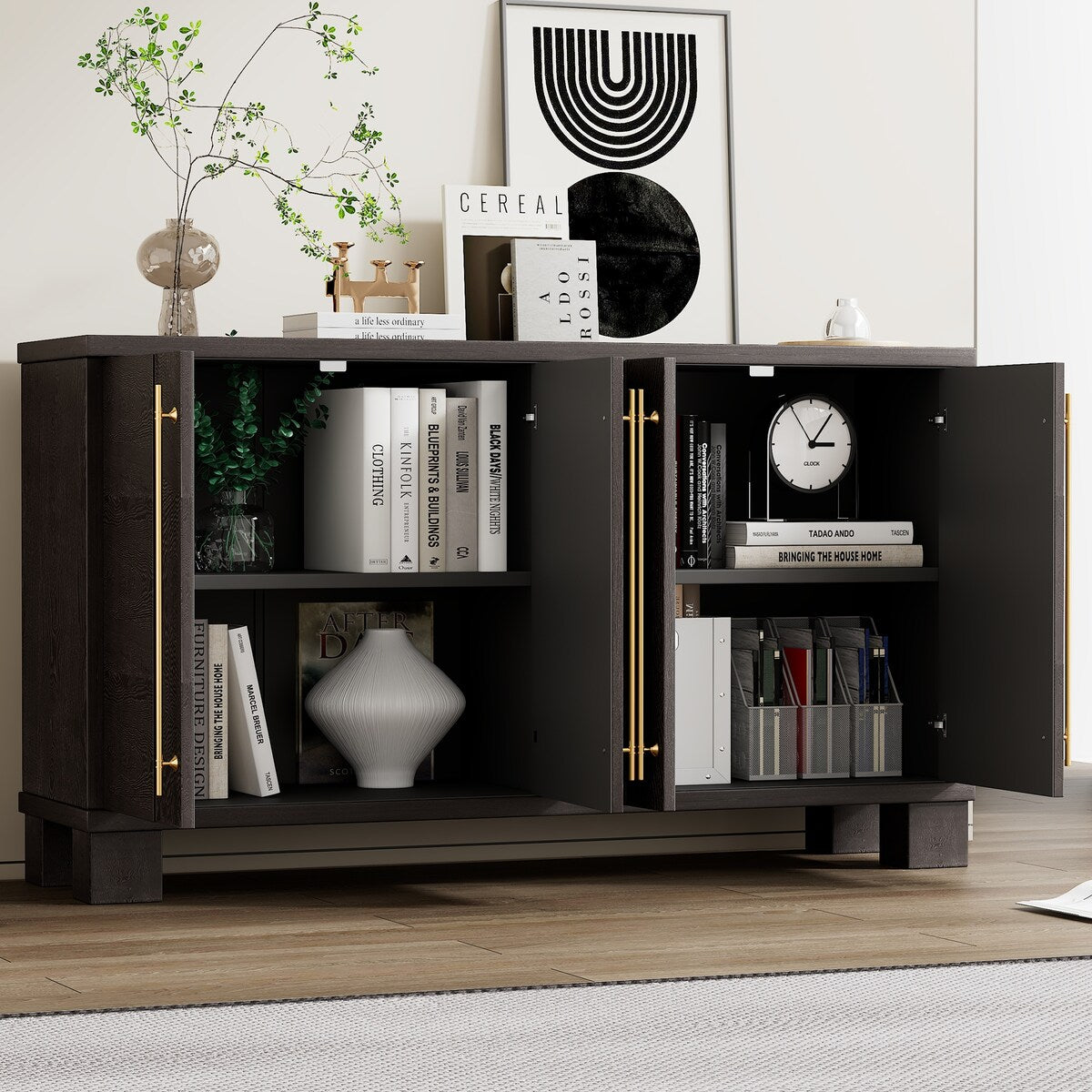 Wood Traditional Style Sideboard with Adjustable Shelves