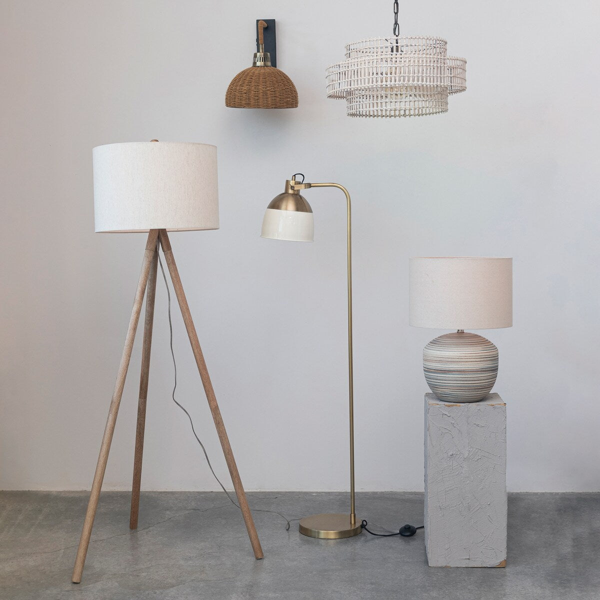 Wood Tripod Floor Lamp with Fabric Shade - Natural - 18.0"L x 18.0"W x 62.0"H
