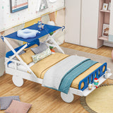 Wood Twin Size Car Bed with Ceiling Cloth, Headboard and Footboard