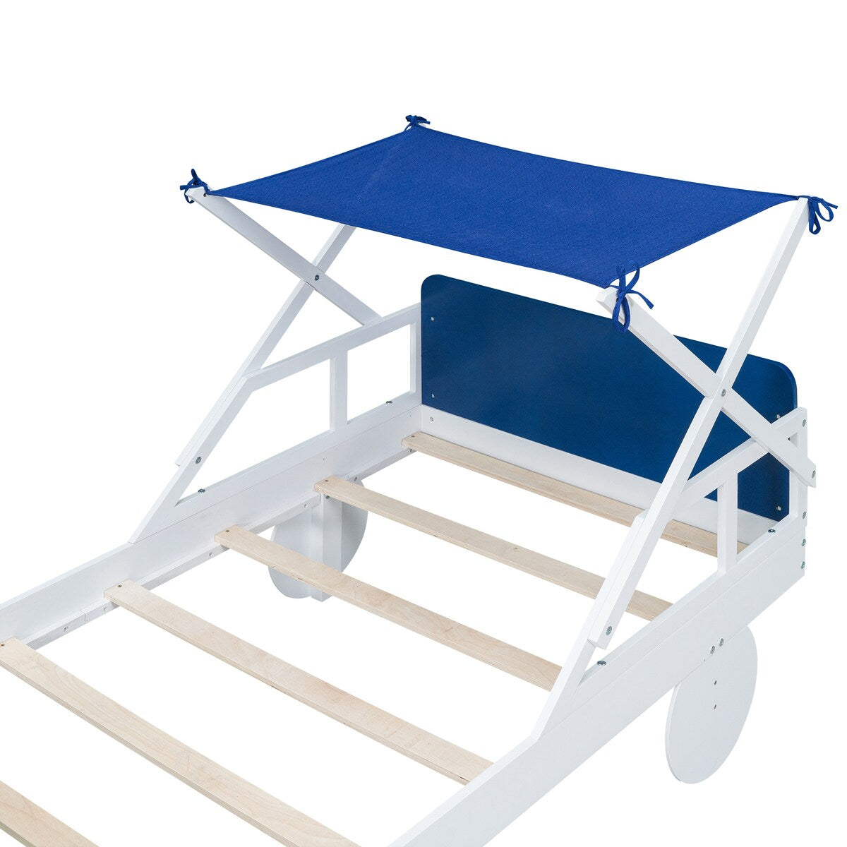 Wood Twin Size Car Bed with Ceiling Cloth, Headboard and Footboard