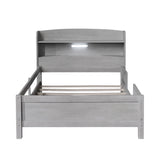 Wood Twin Size Platform Bed with Built-In LED Light