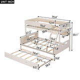 Wood Twin over Full Bunk Trundle Bed with Storage Shelves and Twin Size
