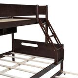 Wood Twin over Full Bunk Trundle Bed with Storage Shelves and Twin Size