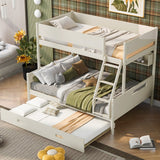 Wood Twin over Full Bunk Trundle Bed with Storage Shelves and Twin Size