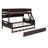 Wood Twin over Full Bunk Trundle Bed with Storage Shelves and Twin Size