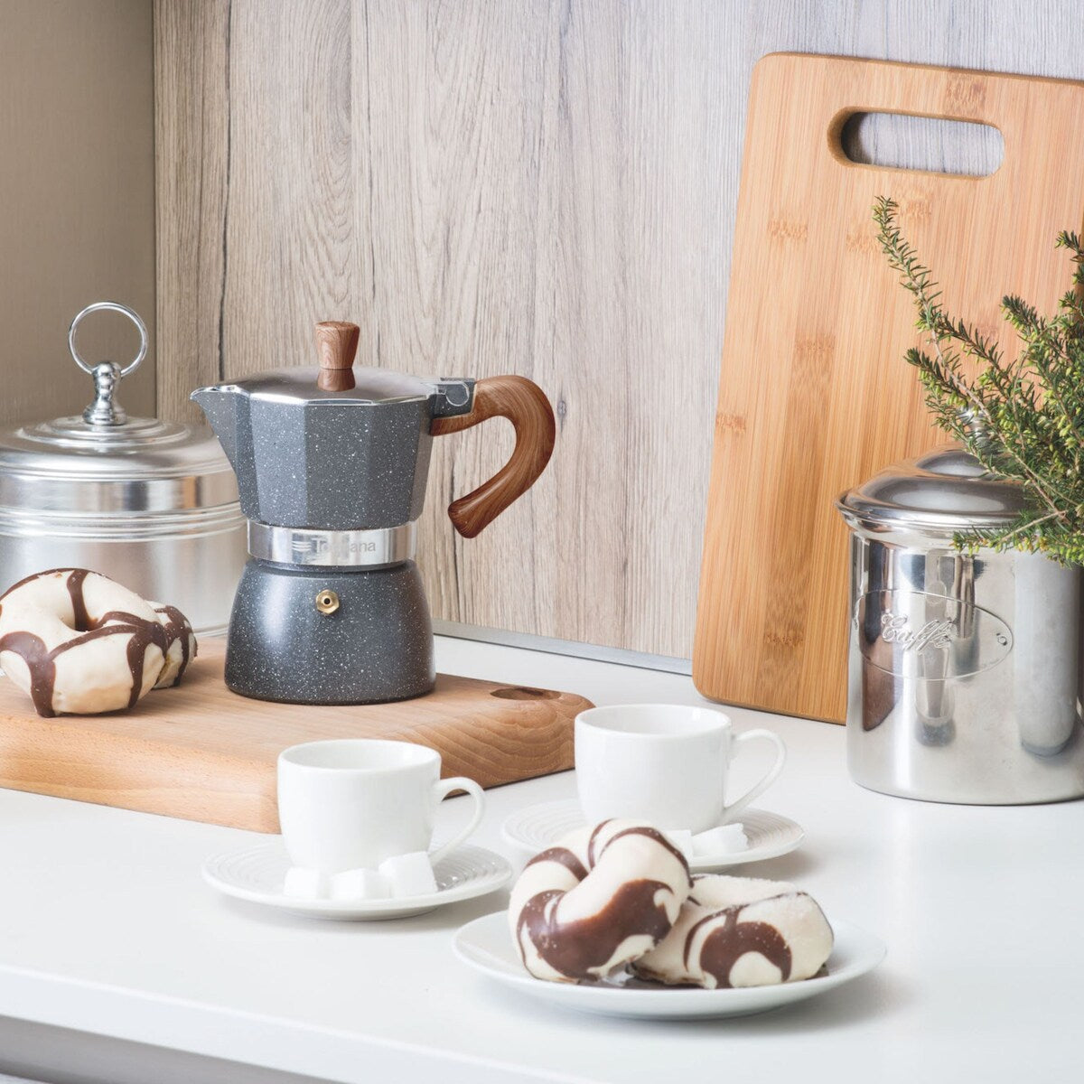 Wood & Stone Style Stovetop Coffee, 6-Cup Espresso Moka Pot