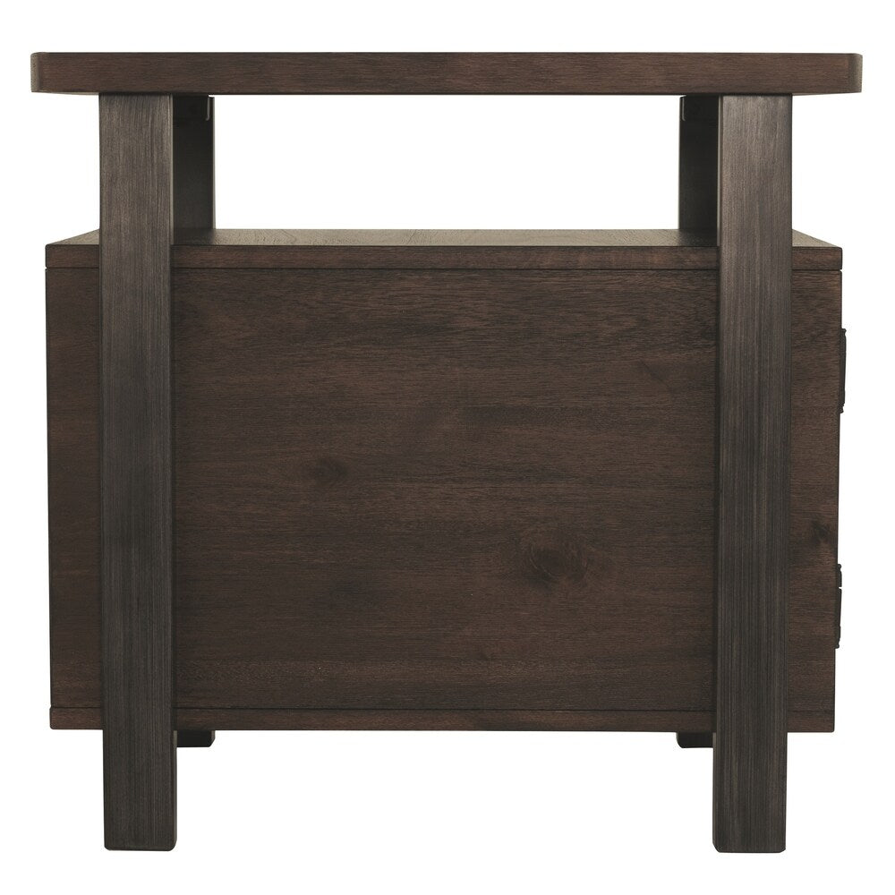 Wood and Metal End Table with Magazine Rack, Brown