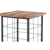 Wood and Metal File Cabinet with Grid Base and Wheels, Brown and Black