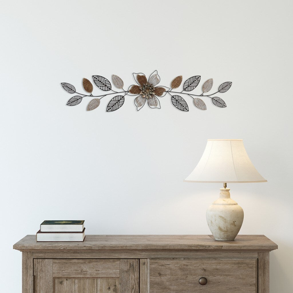Wood and Metal Floral Three Pane Wall Décor - 10.24" H x 40.16" W x 1.38" D