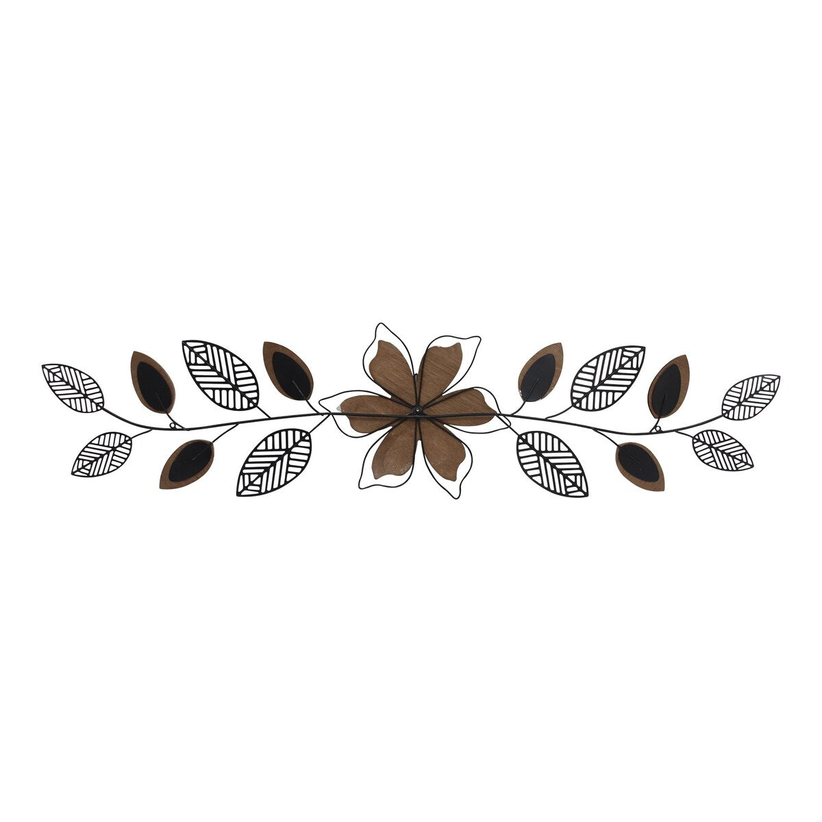 Wood and Metal Floral Three Pane Wall Décor - 10.24" H x 40.16" W x 1.38" D