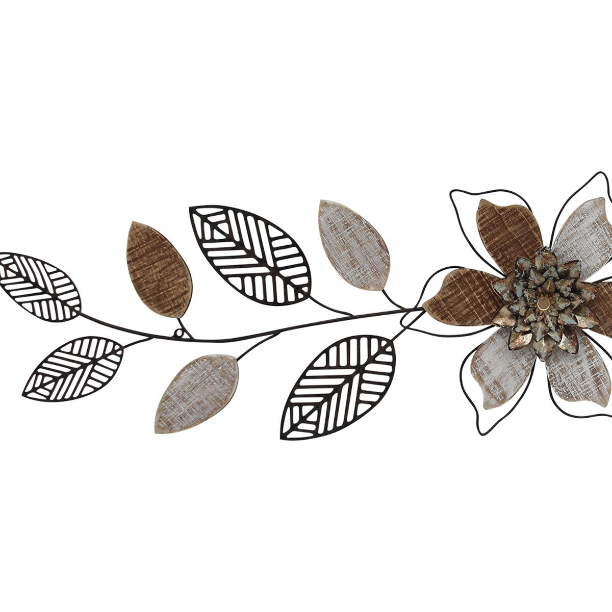 Wood and Metal Floral Three Pane Wall Décor - 10.24" H x 40.16" W x 1.38" D