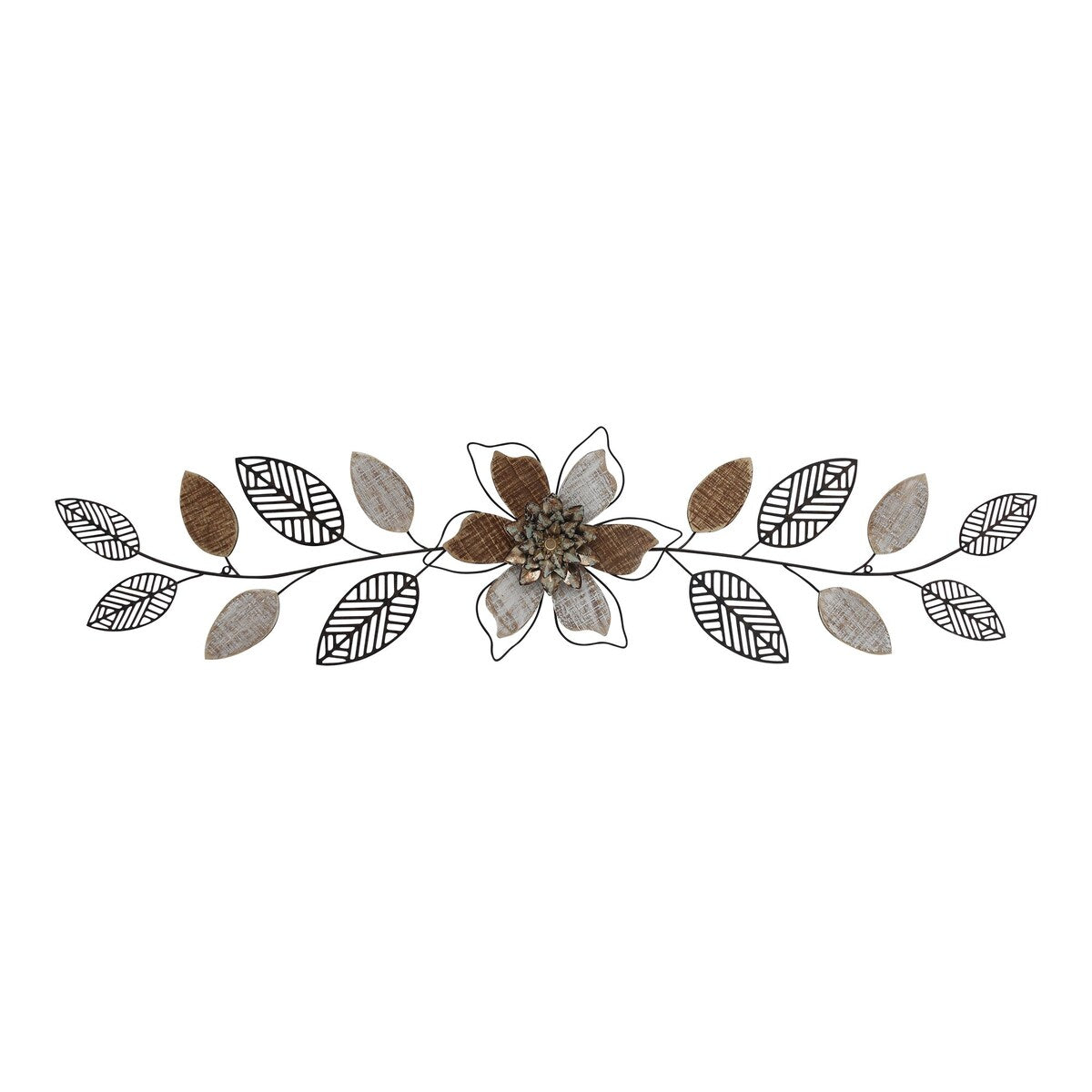 Wood and Metal Floral Three Pane Wall Décor - 10.24" H x 40.16" W x 1.38" D