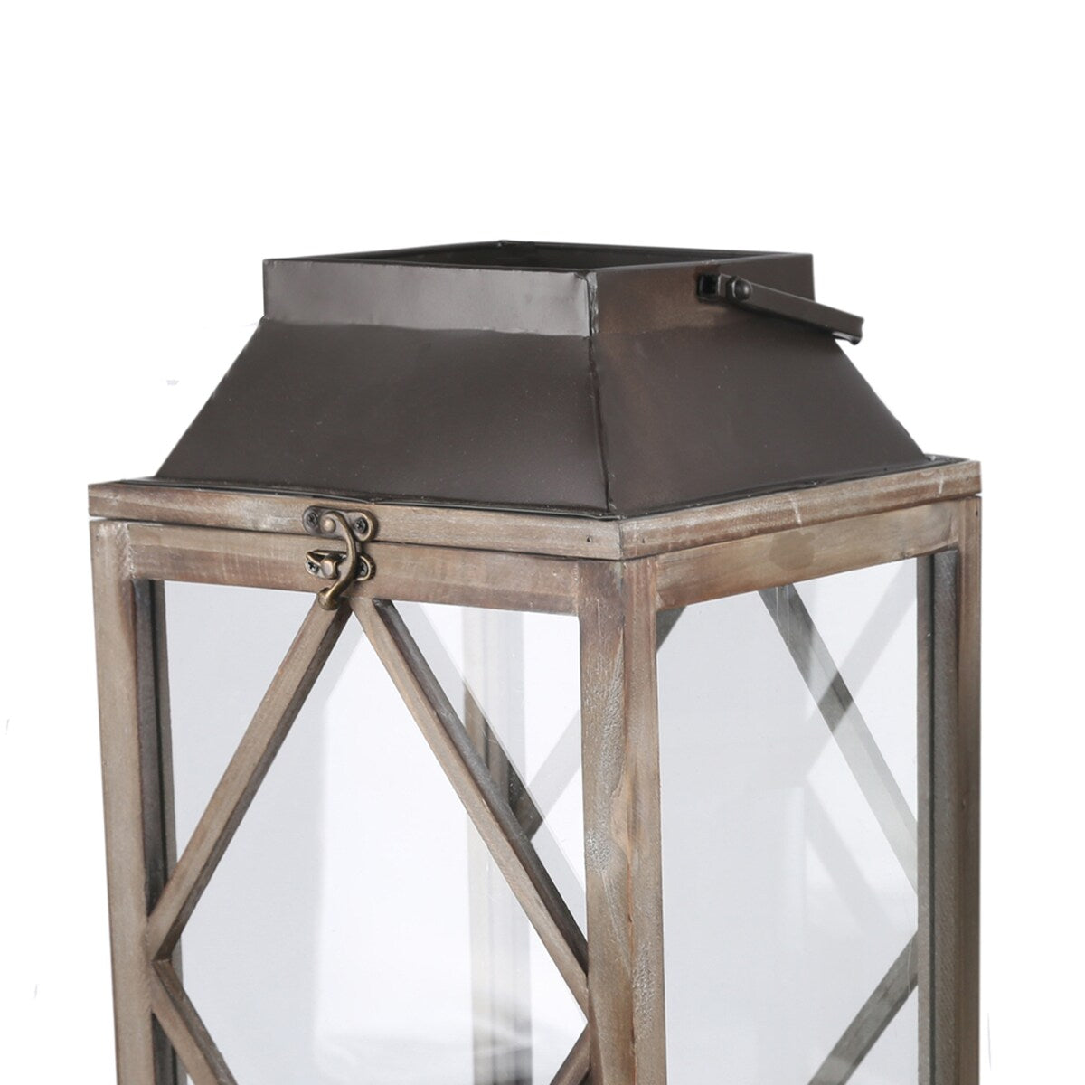 Wood and Metal Lantern with Diamond Body Design, Brown and Black, Set of 2