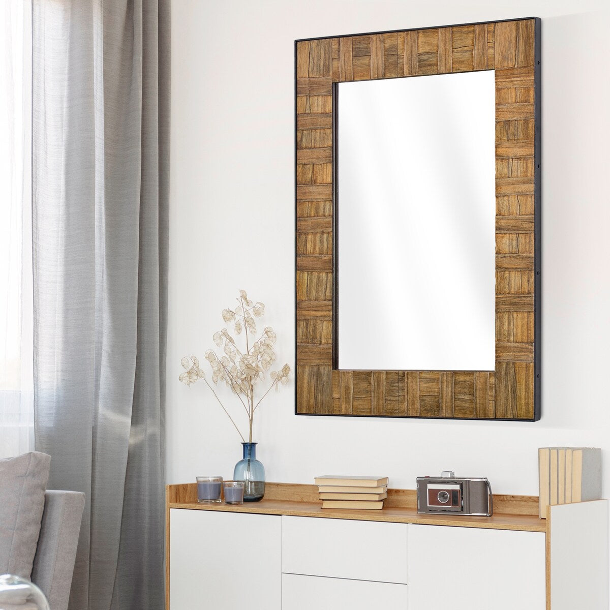 Wood and Metal Wall Mirror (35" x 26")
