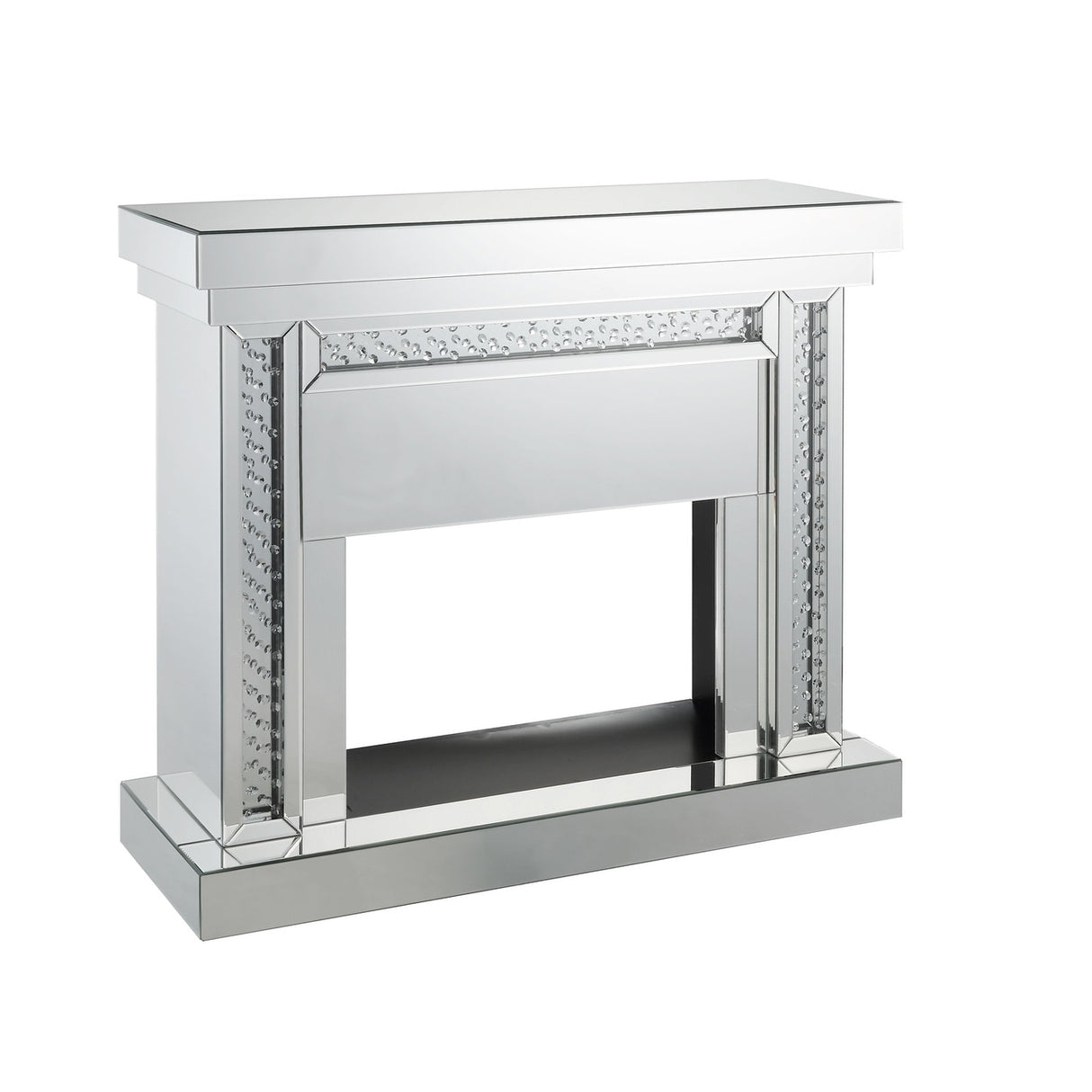 Wood and Mirror Electric Fireplace with Embedded Faux Crystals, Clear