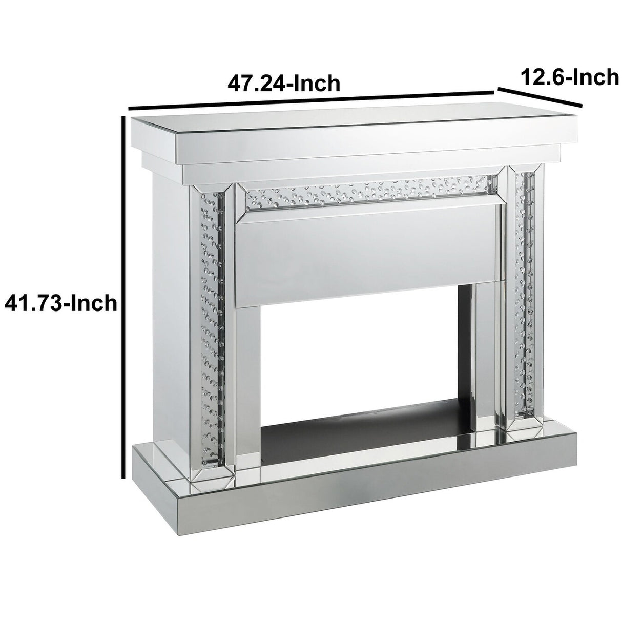 Wood and Mirror Electric Fireplace with Embedded Faux Crystals, Clear