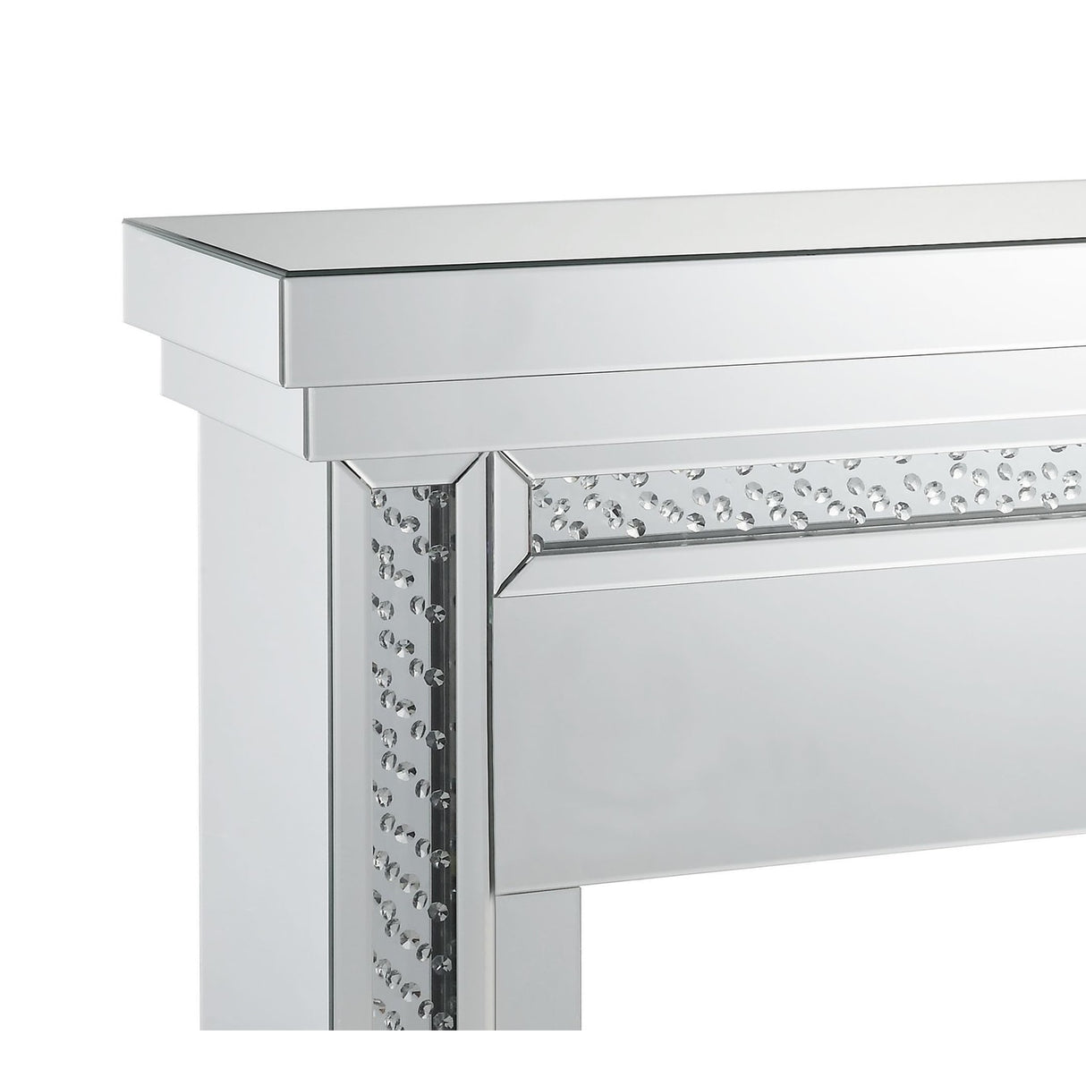 Wood and Mirror Electric Fireplace with Embedded Faux Crystals, Clear