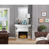 Wood and Mirror Electric Fireplace with Embedded Faux Crystals, Clear