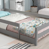Wood bed with House-shaped Headboard Floor bed with Fences