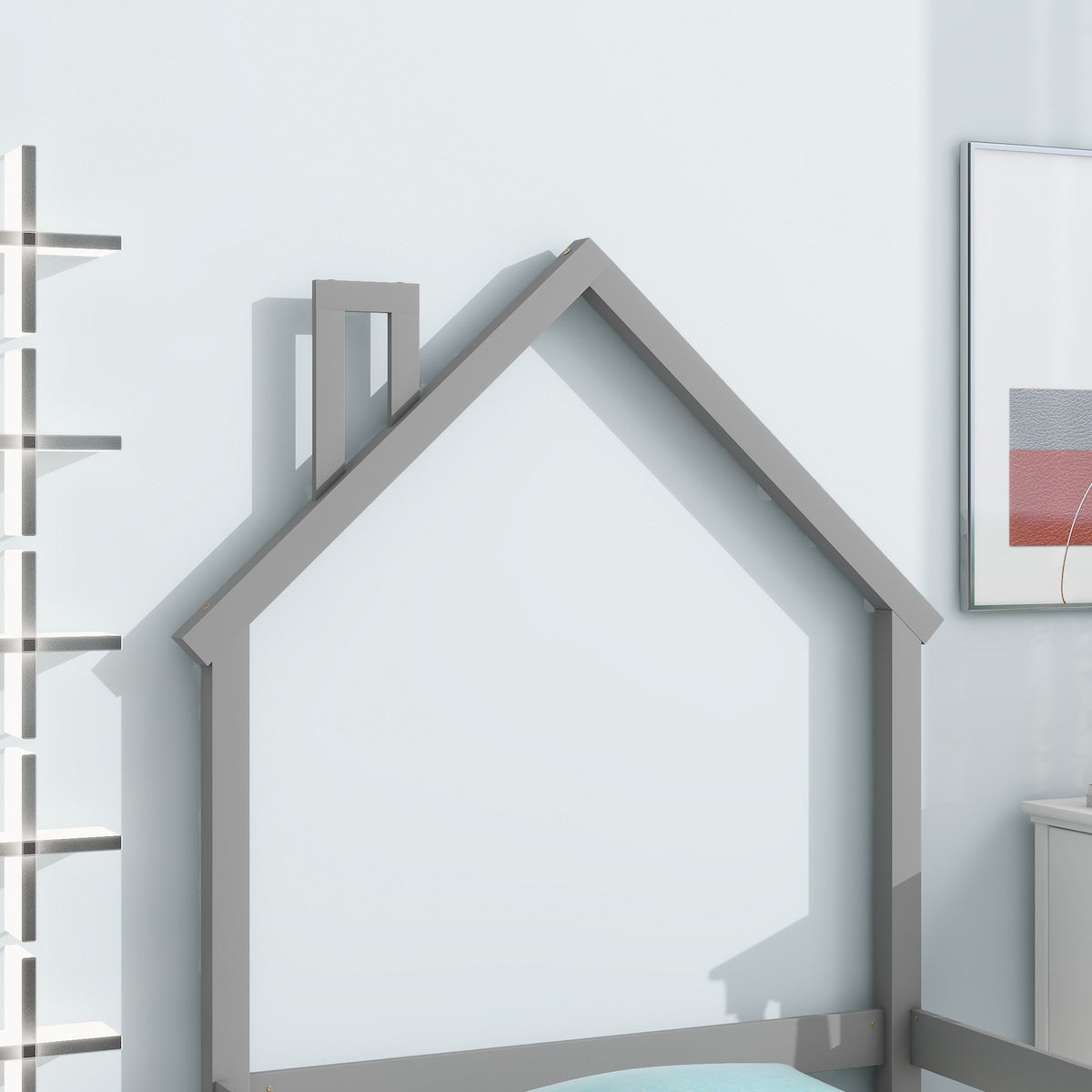 Wood bed with House-shaped Headboard Floor bed with Fences