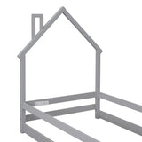 Wood bed with House-shaped Headboard Floor bed with Fences