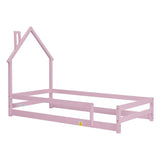 Wood bed with House-shaped Headboard Floor bed with Fences
