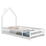 Wood bed with House-shaped Headboard Floor bed with Fences