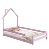 Wood bed with House-shaped Headboard Floor bed with Fences