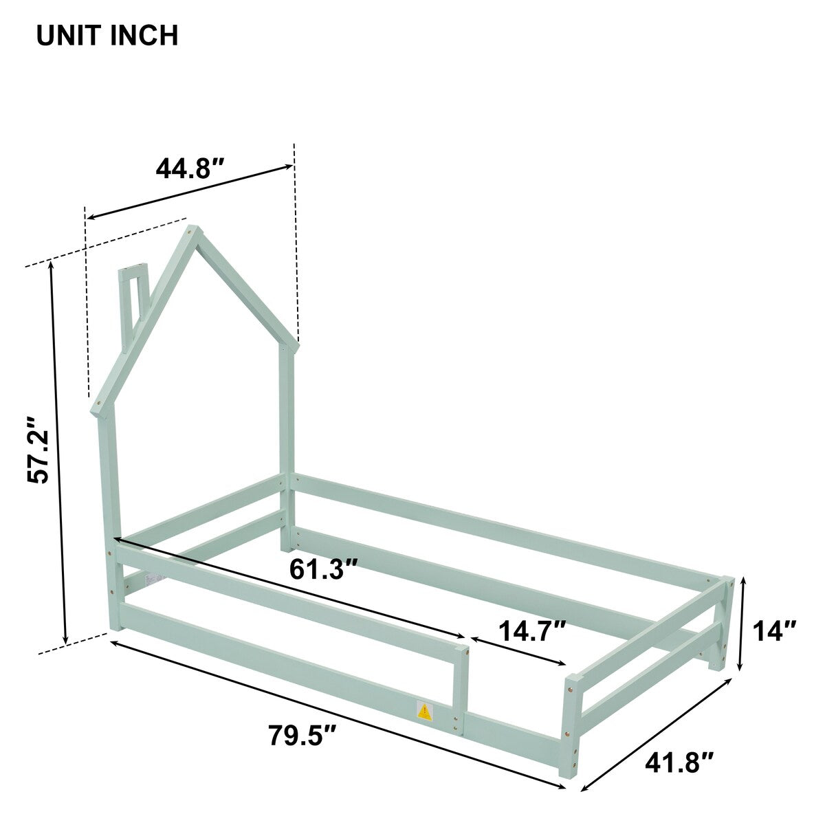 Wood bed with House-shaped Headboard Floor bed with Fences