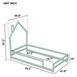 Wood bed with House-shaped Headboard Floor bed with Fences