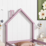 Wood bed with House-shaped Headboard Floor bed with Fences