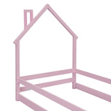 Wood bed with House-shaped Headboard Floor bed with Fences