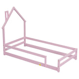 Wood bed with House-shaped Headboard Floor bed with Fences