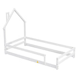 Wood bed with House-shaped Headboard Floor bed with Fences