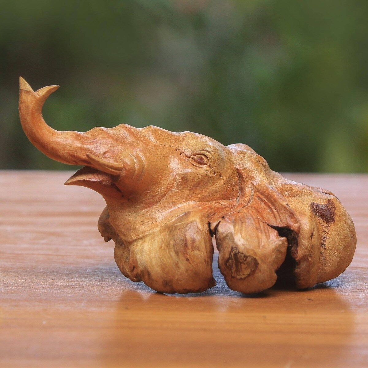 Wood figurine, 'Head of the Elephant' - 6" H x 3.9" W x 3.1" D