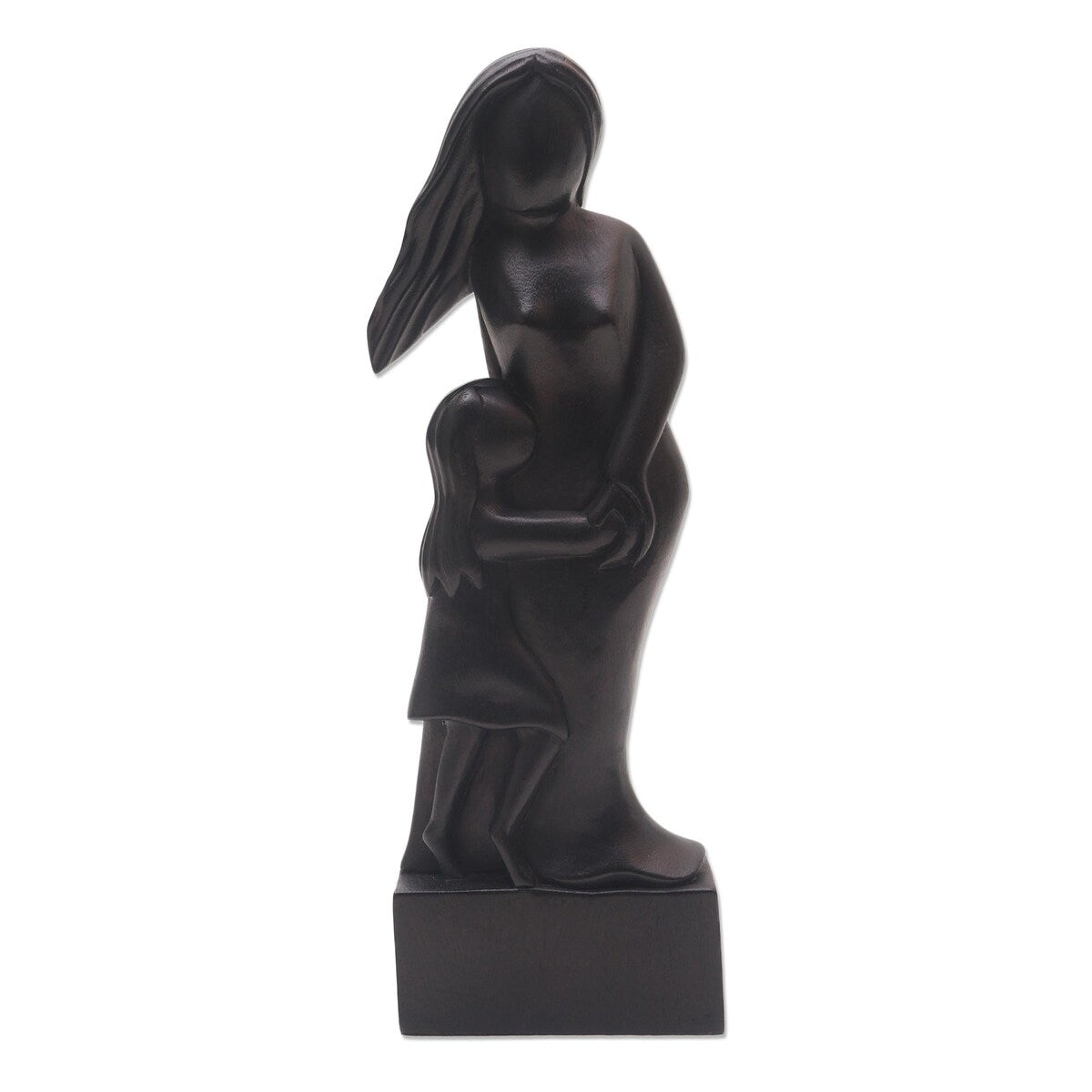 Wood sculpture, 'Mother and Daughter in Black' - 14.25" H x 4.7" W x 1.6" D
