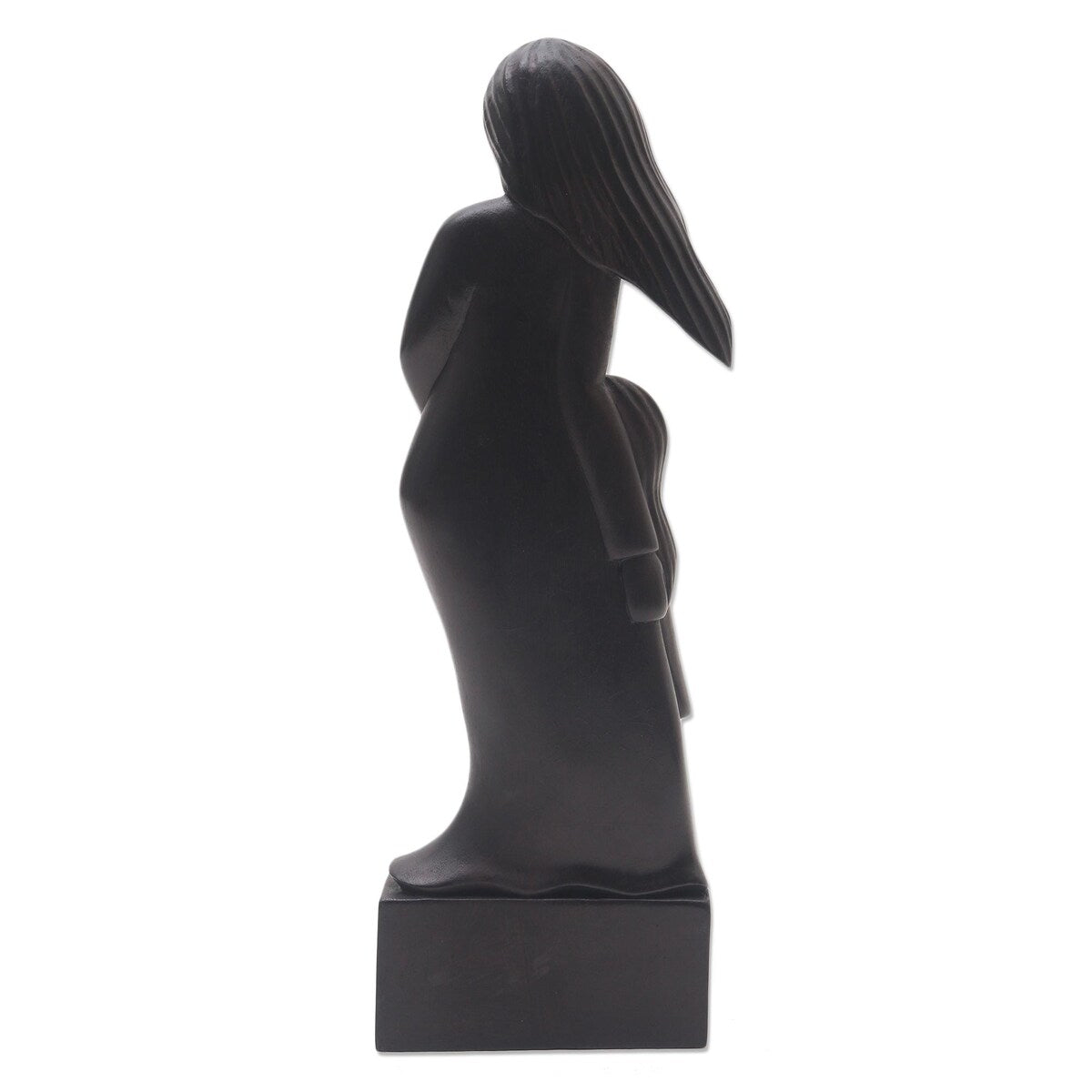 Wood sculpture, 'Mother and Daughter in Black' - 14.25" H x 4.7" W x 1.6" D