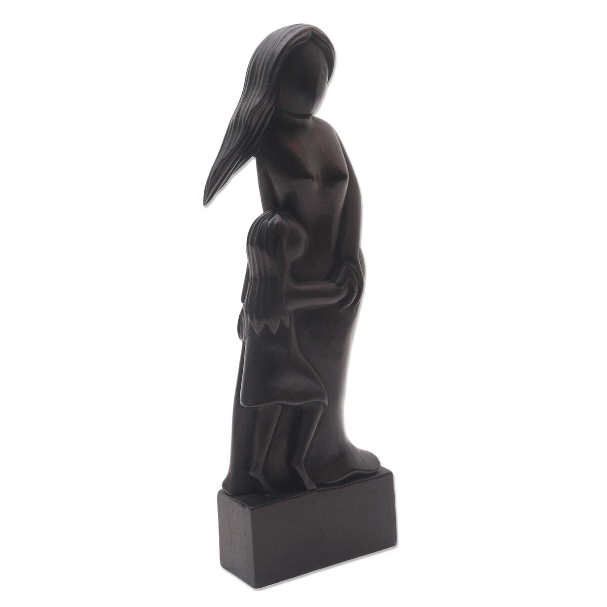 Wood sculpture, 'Mother and Daughter in Black' - 14.25" H x 4.7" W x 1.6" D