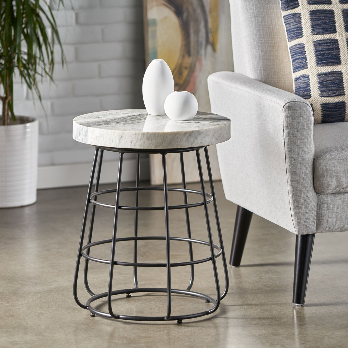 Woodbine Modern Handcrafted Marble Side Table by Christopher Knight Home - 18.00" L x 18.00" W x 22.00" H