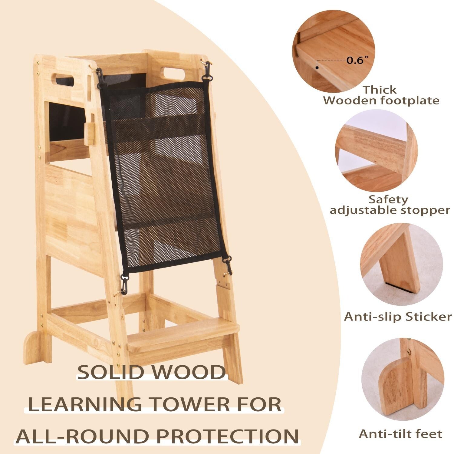 Wooden 2 Step Stool for Kids Toddler Tower Learning Tower Toddler Brown