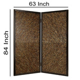 Wooden 2 Panel Room Divider with Abalone Inlay, Large, Brown and Black