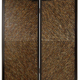 Wooden 2 Panel Room Divider with Abalone Inlay, Large, Brown and Black