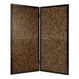 Wooden 2 Panel Room Divider with Abalone Inlay, Large, Brown and Black