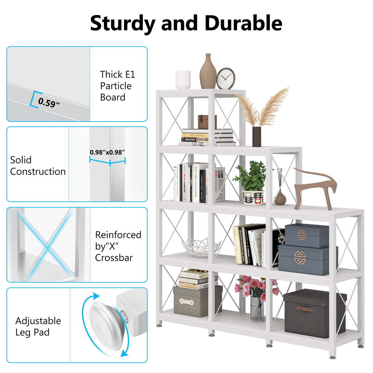 Ladder Corner Bookcase, 12 Shelves Display Shelf, Wooden 5-Tier Bookshelf