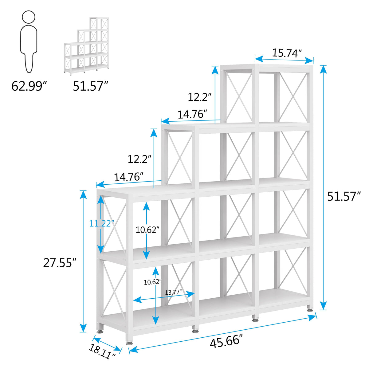 Ladder Corner Bookcase, 12 Shelves Display Shelf, Wooden 5-Tier Bookshelf